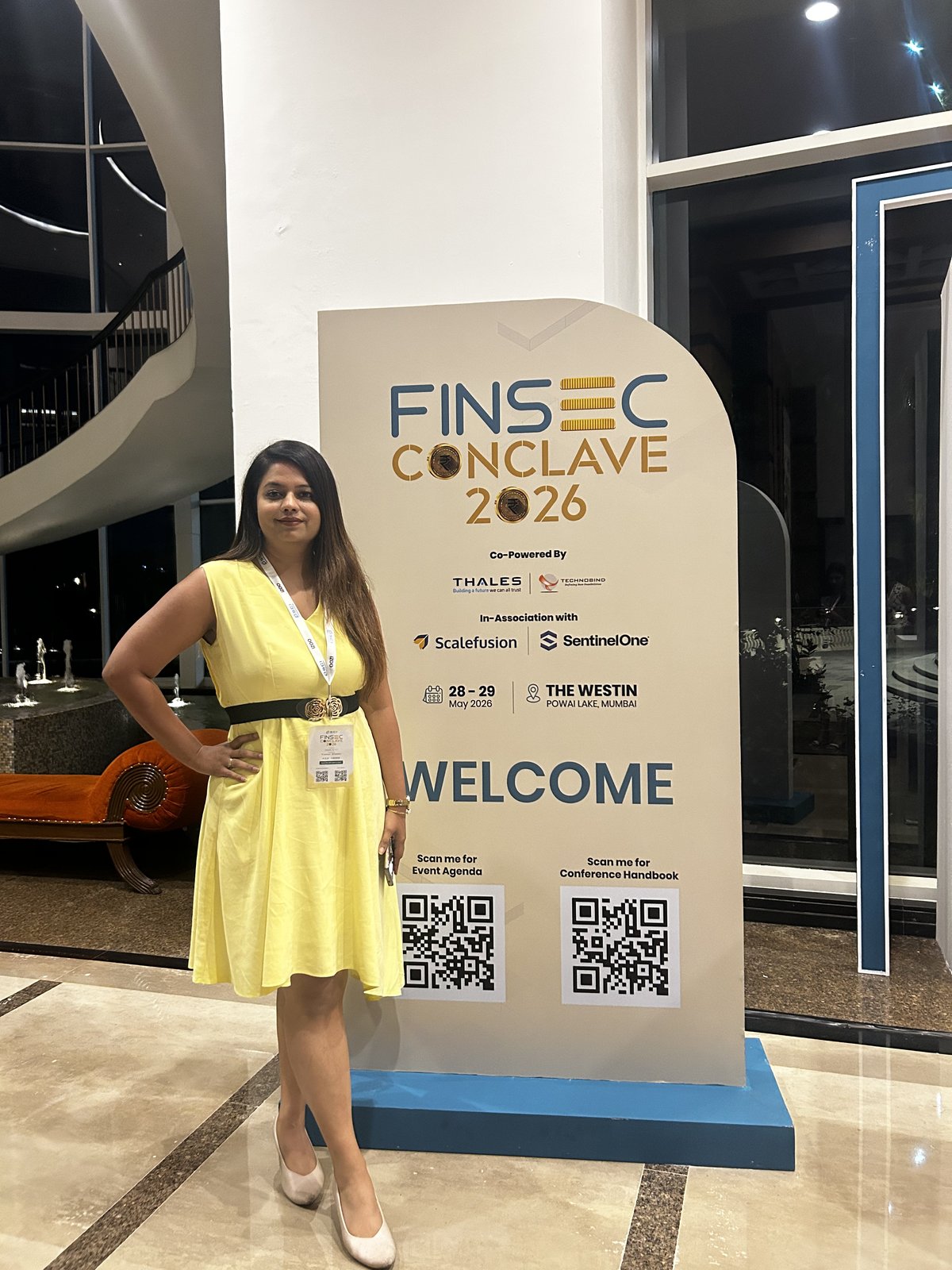The DSCI FinSec Conclave 2026 welcome standee at The Westin Powai Lake, Mumbai