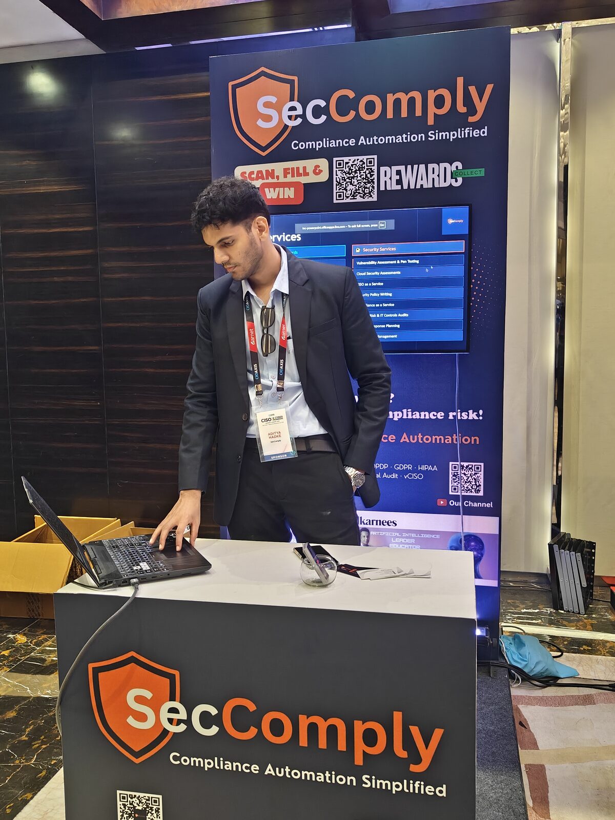 Aditya Hadke at the SecComply booth